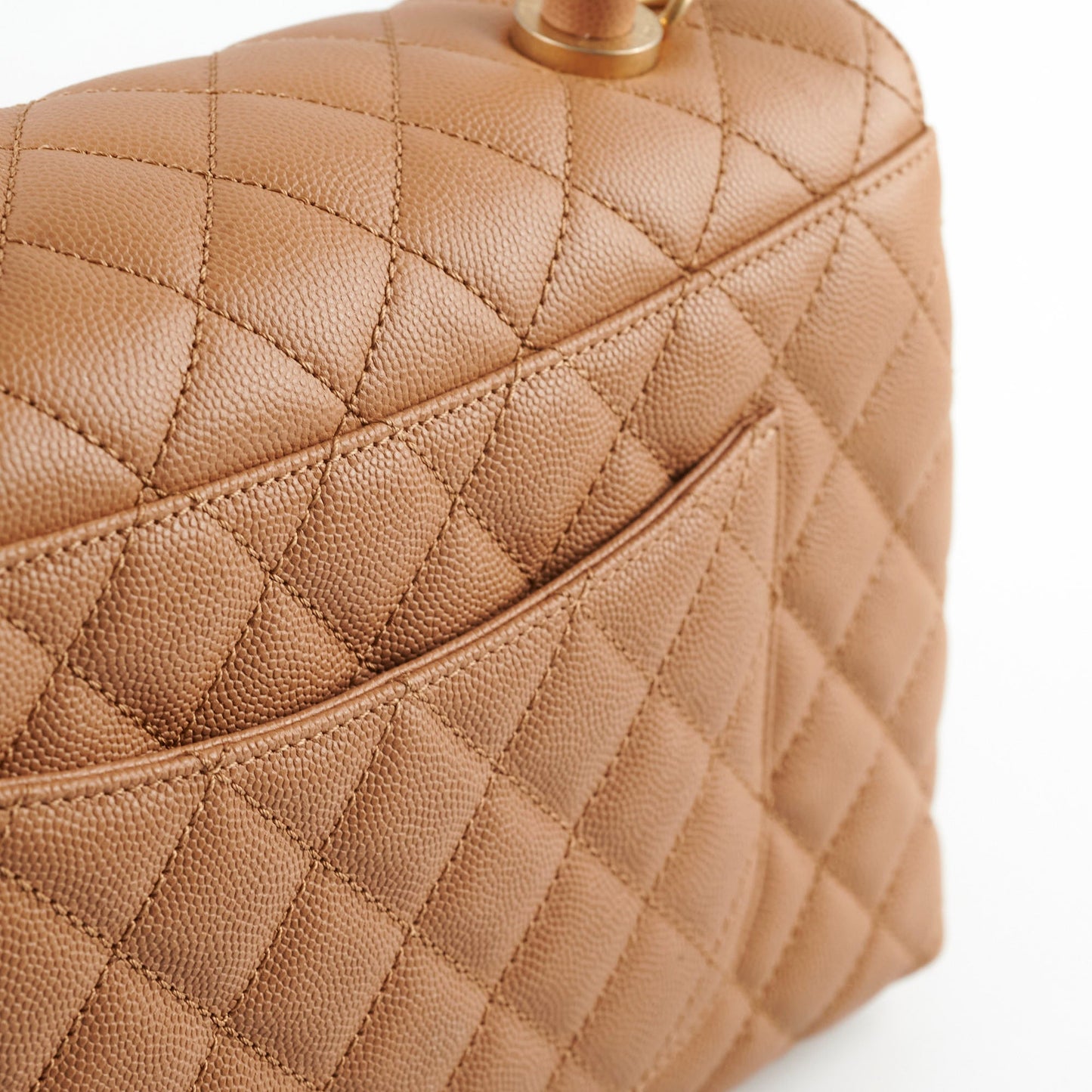 Chanel Medium Caviar Coco Handle Dark Beige