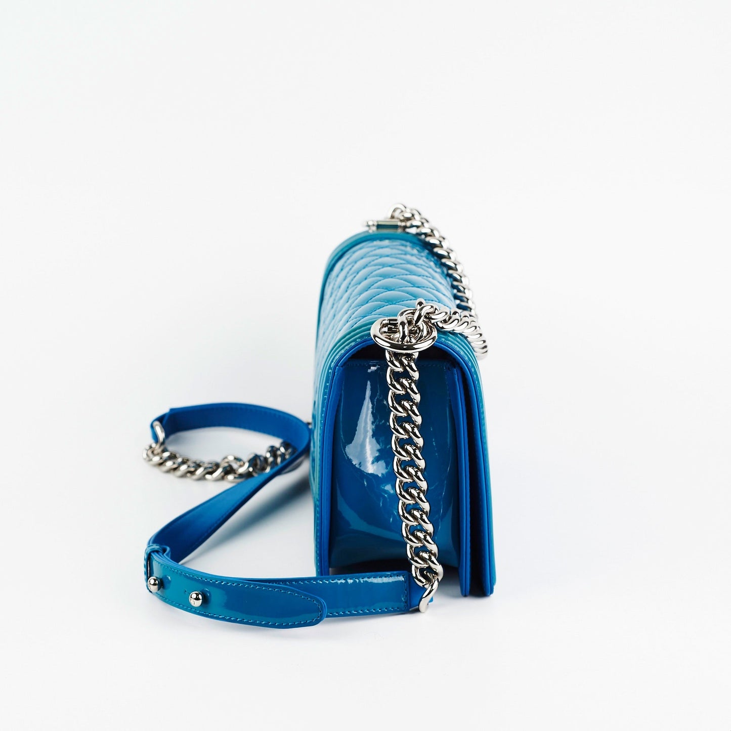Chanel Boy Old Medium Turquoise Blue Patent