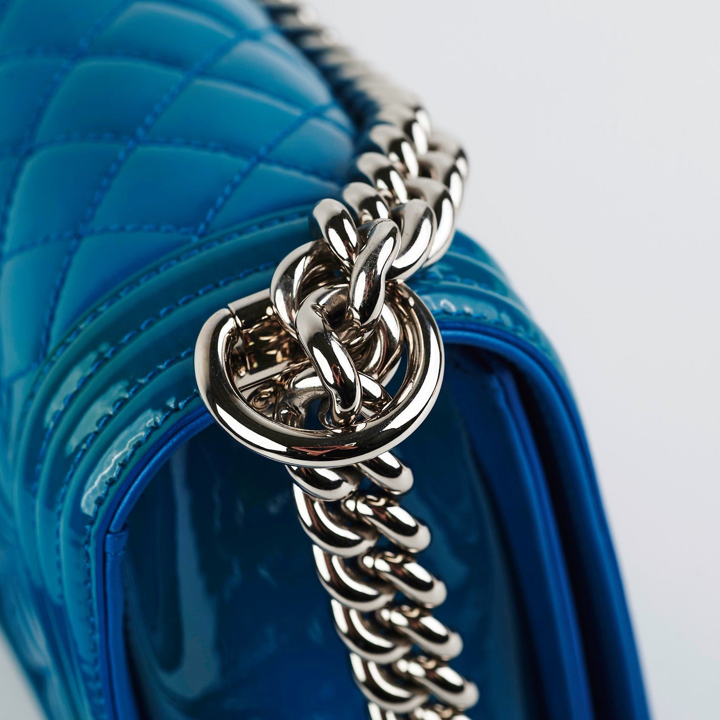 Chanel Boy Old Medium Turquoise Blue Patent