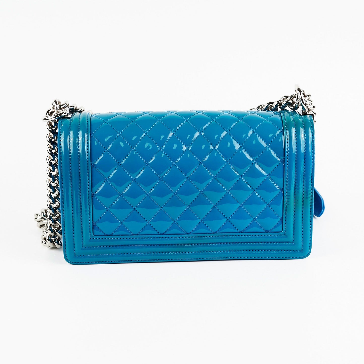 Chanel Boy Old Medium Turquoise Blue Patent