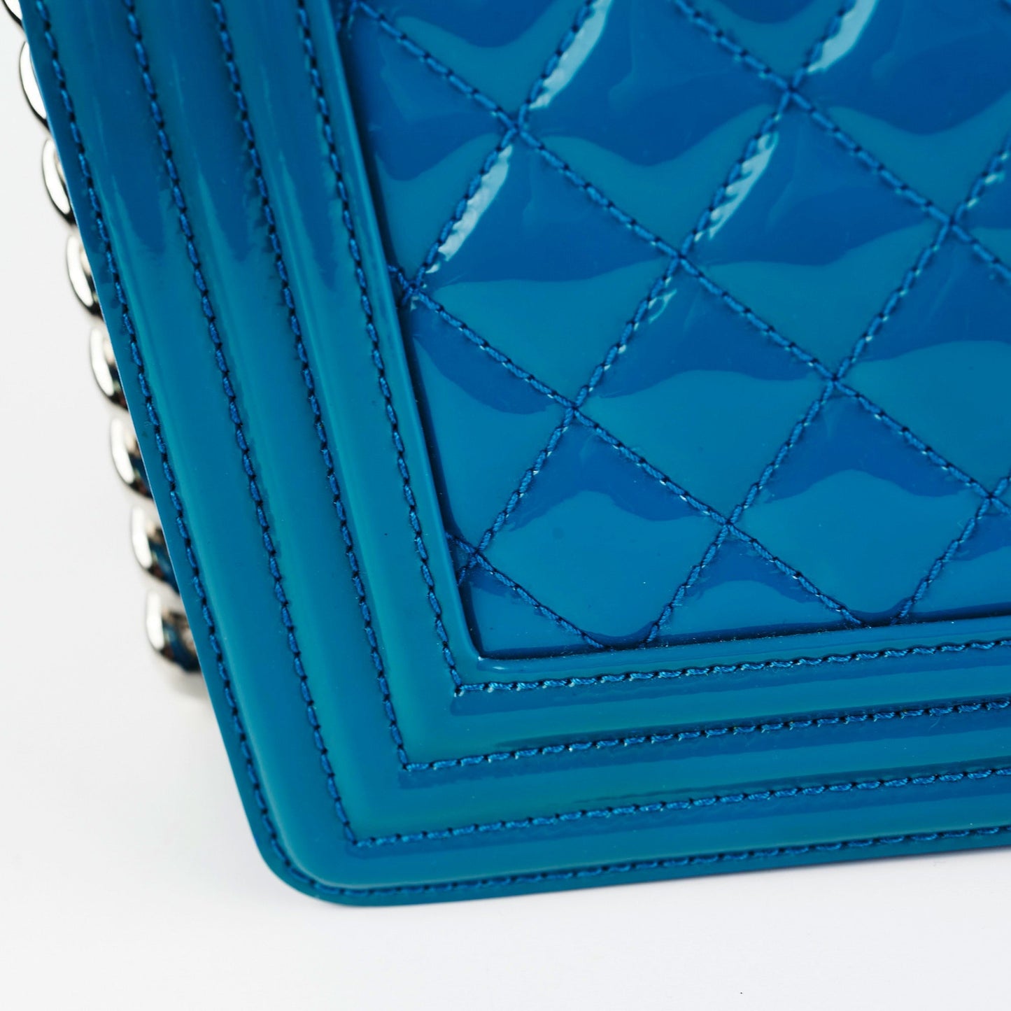 Chanel Boy Old Medium Turquoise Blue Patent