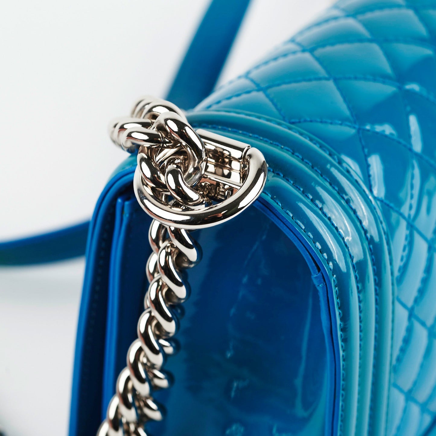 Chanel Boy Old Medium Turquoise Blue Patent
