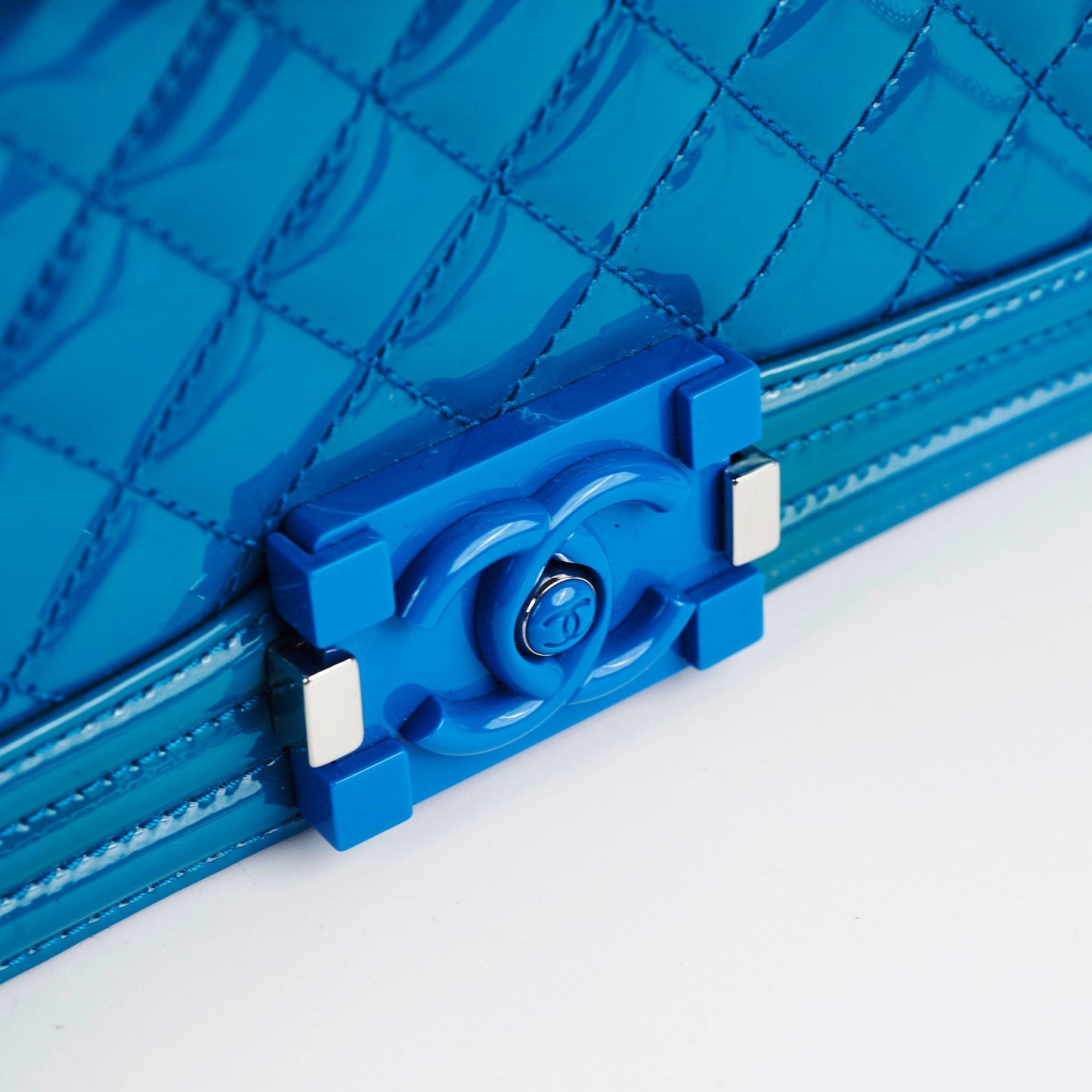 Chanel Boy Old Medium Turquoise Blue Patent