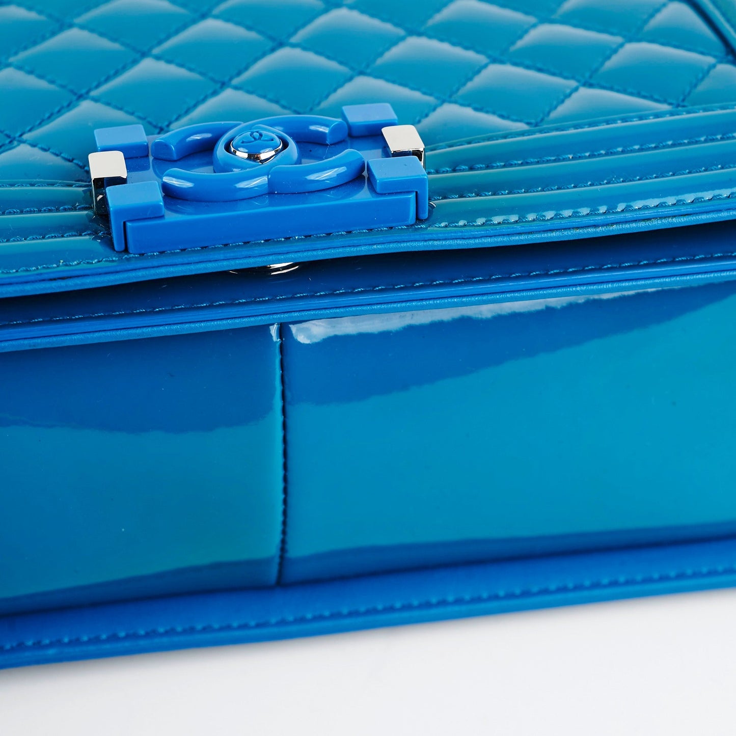 Chanel Boy Old Medium Turquoise Blue Patent