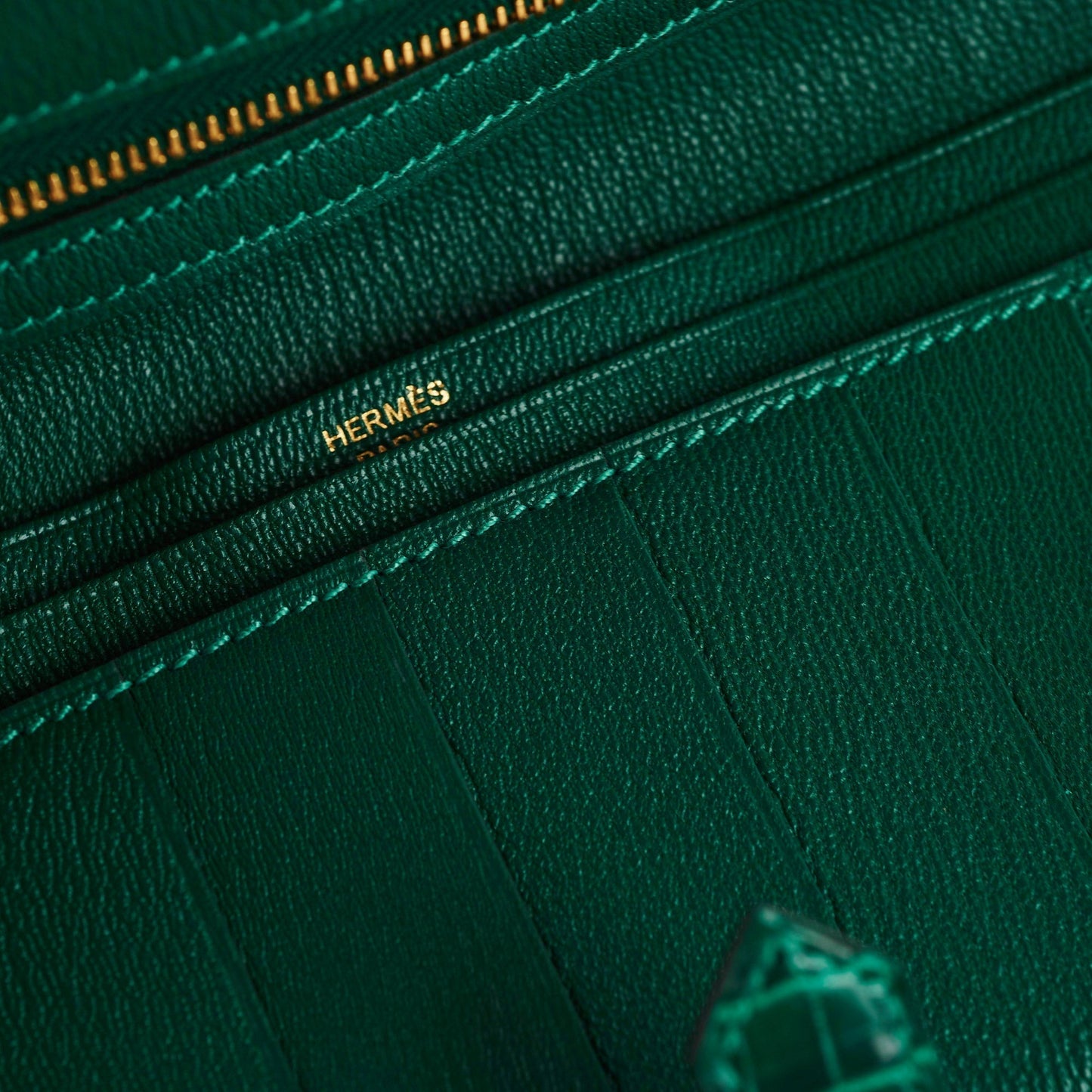 Hermes Bearn Alligator Emerald Wallet-&nbsp; D Stamp