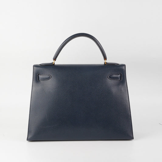 Hermes Kelly 32 Epsom Sellier Blue Nuit - Stamp Circle T