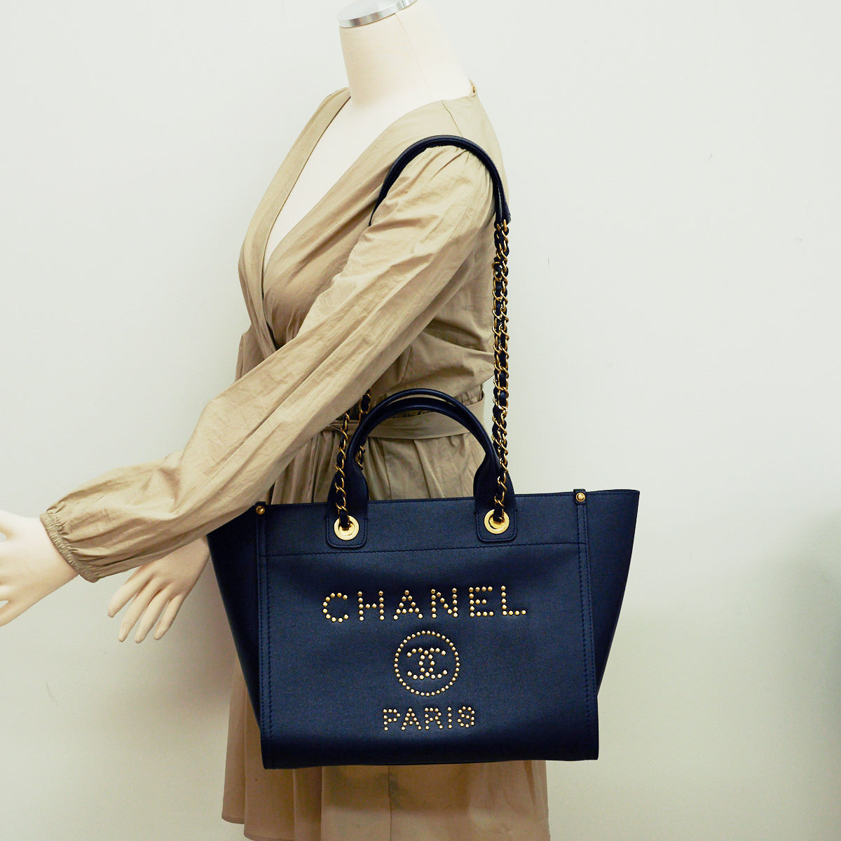 Chanel Deauville Small Caviar Tote Navy