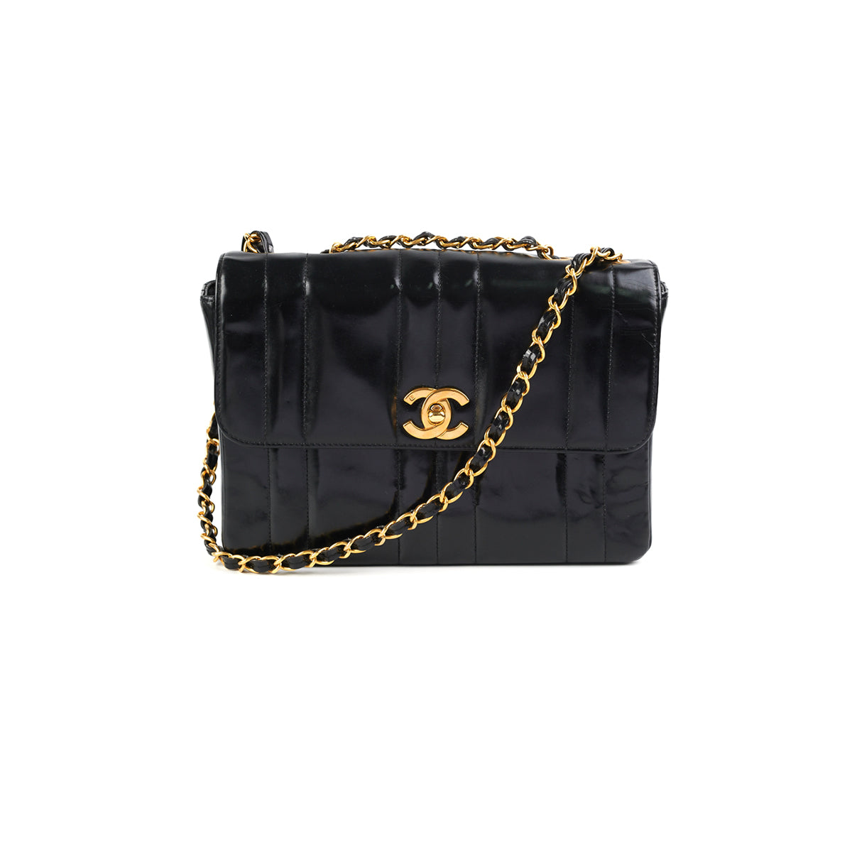 Chanel  Vertical Half Flap Black Shiny Leather