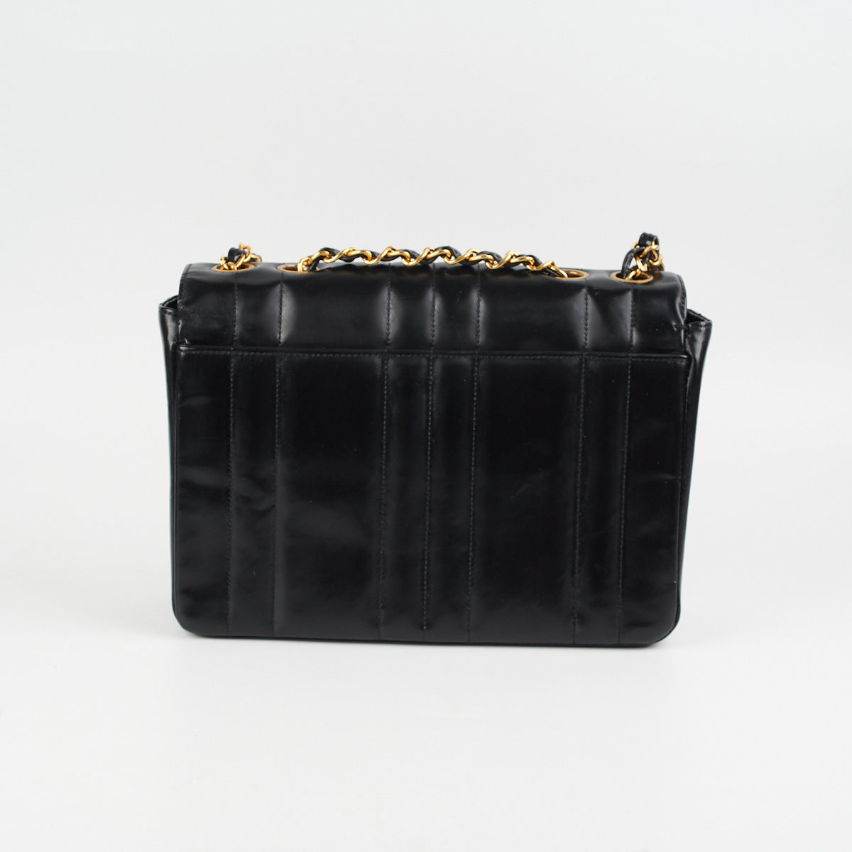 Chanel  Vertical Half Flap Black Shiny Leather