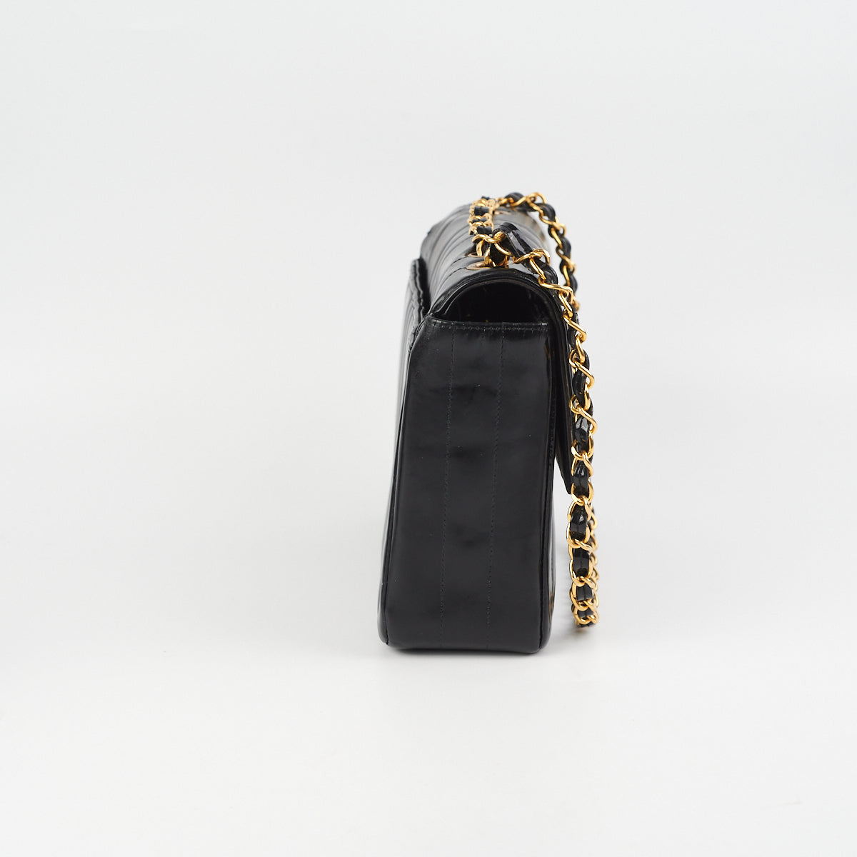 Chanel  Vertical Half Flap Black Shiny Leather