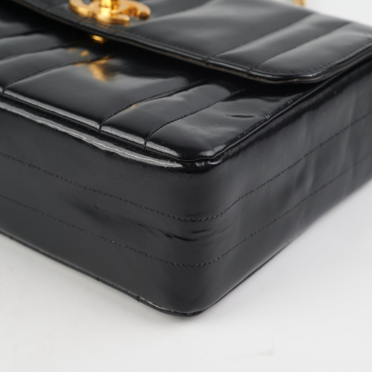 Chanel  Vertical Half Flap Black Shiny Leather