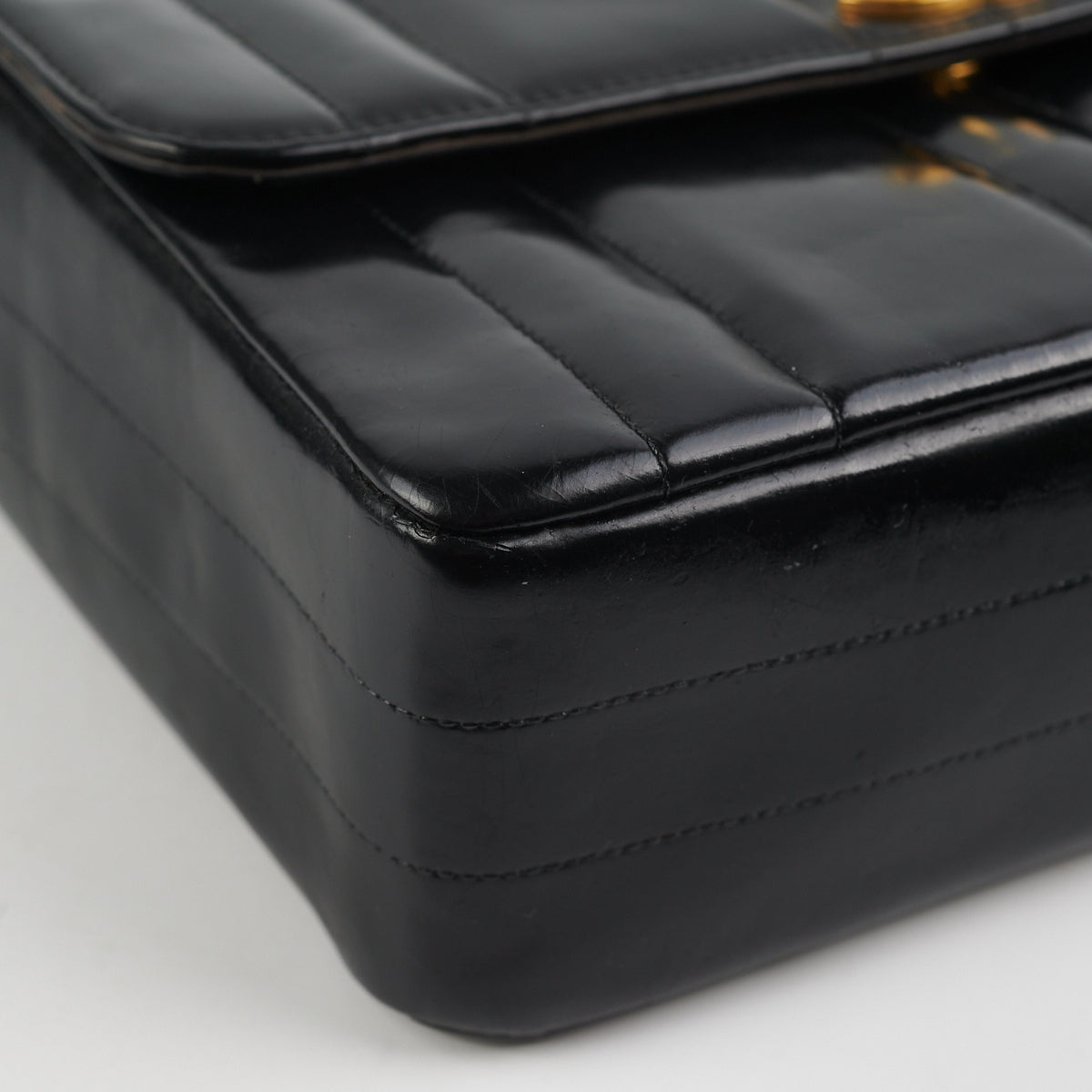 Chanel  Vertical Half Flap Black Shiny Leather