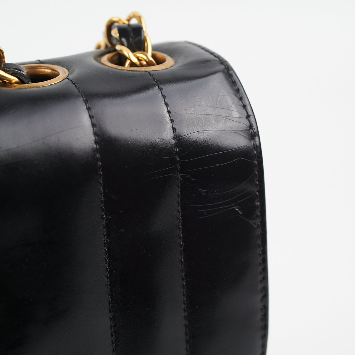 Chanel  Vertical Half Flap Black Shiny Leather