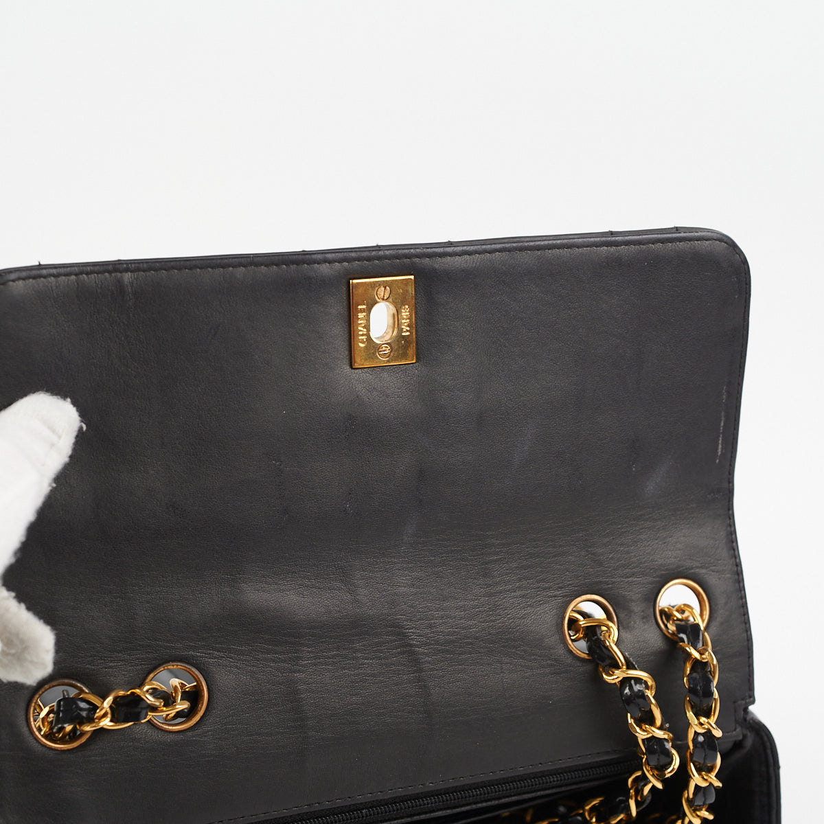 Chanel  Vertical Half Flap Black Shiny Leather