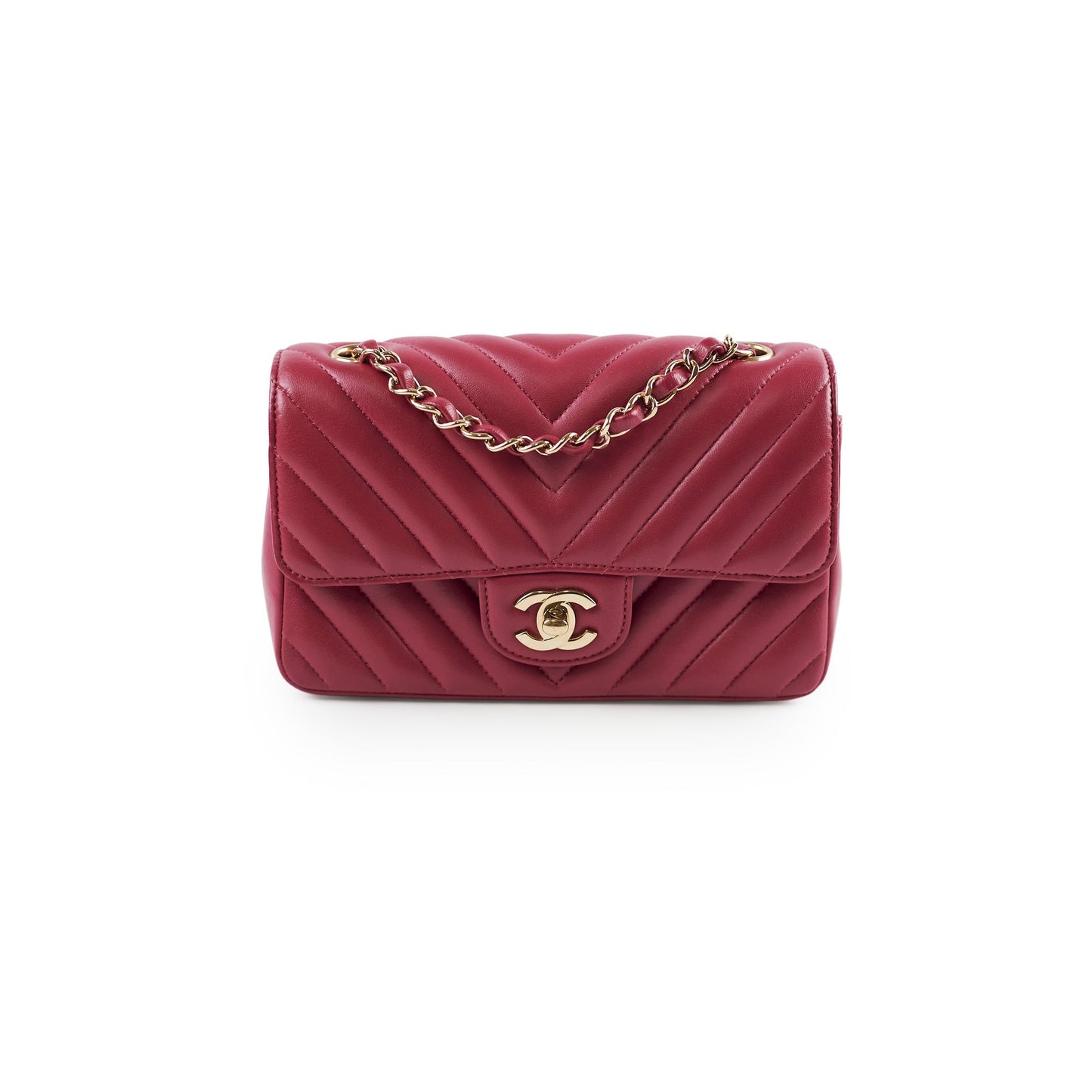 Chanel Mini Rectangular Dark Pink Chevron Lambskin