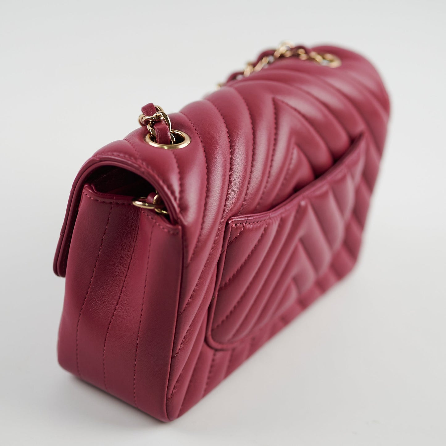 Chanel Mini Rectangular Dark Pink Chevron Lambskin