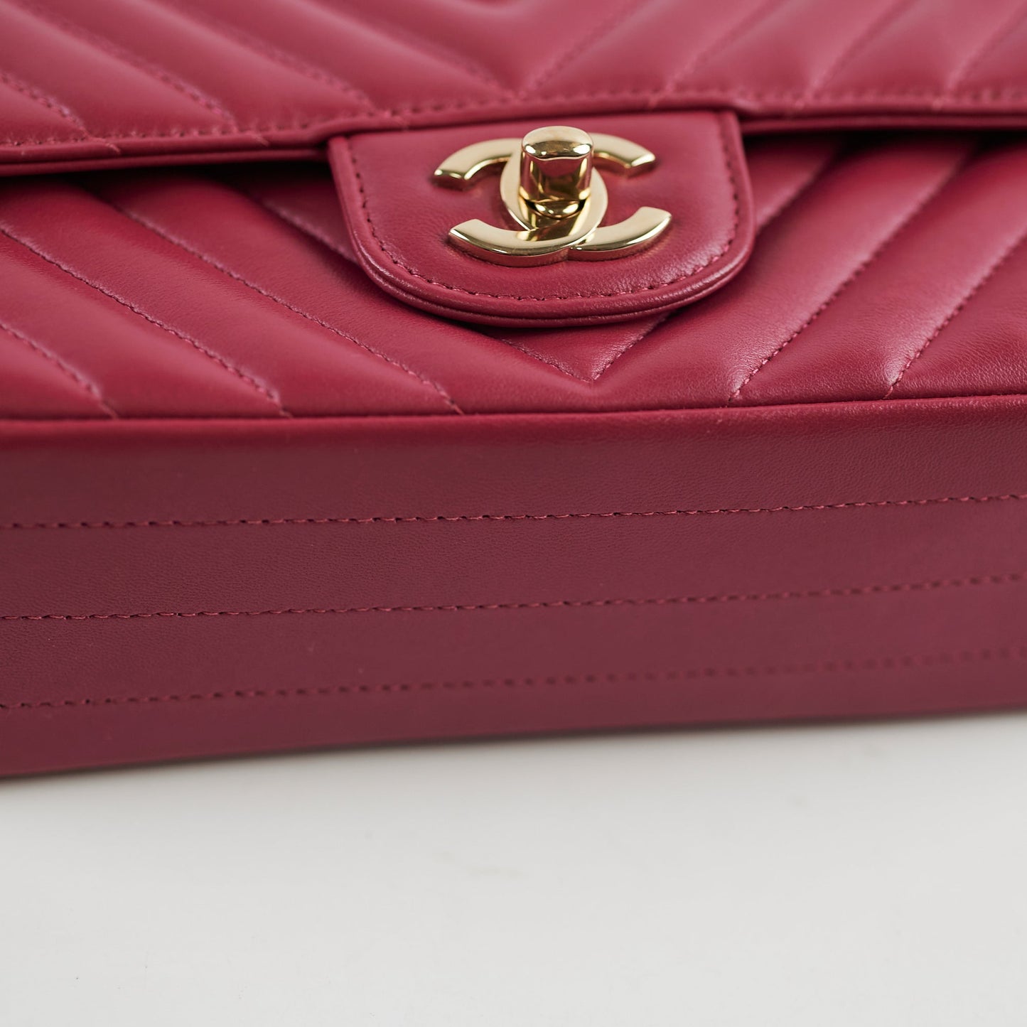 Chanel Mini Rectangular Dark Pink Chevron Lambskin