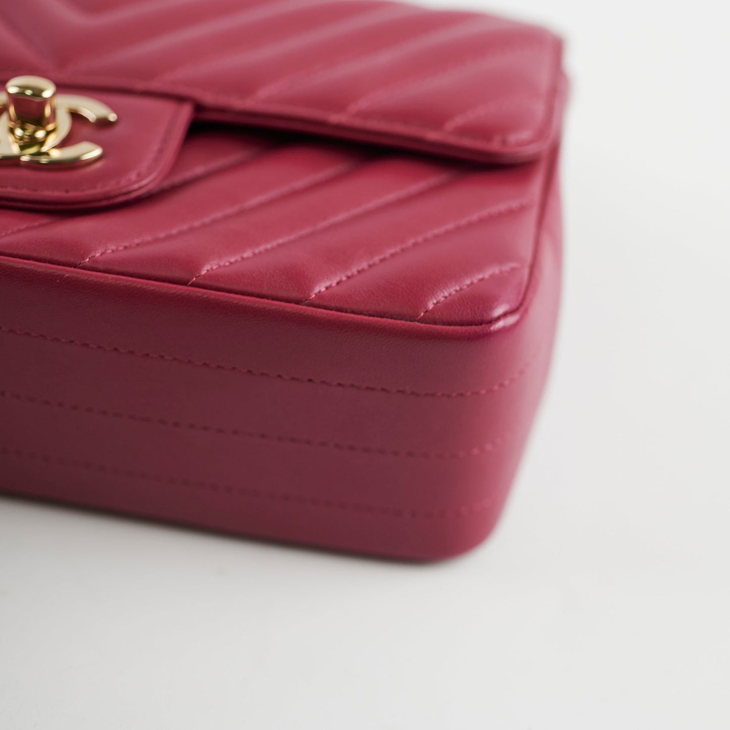 Chanel Mini Rectangular Dark Pink Chevron Lambskin