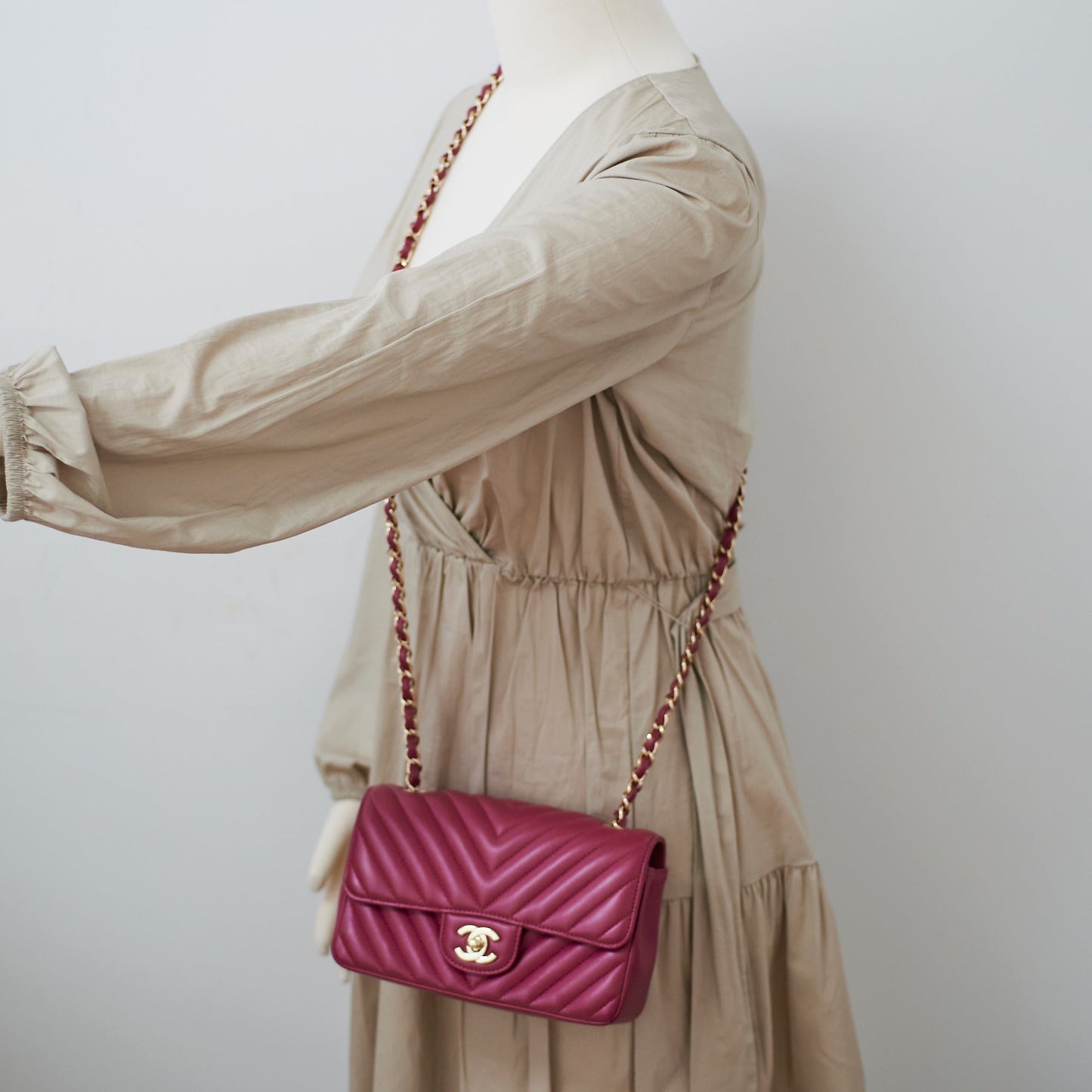 Chanel Mini Rectangular Dark Pink Chevron Lambskin