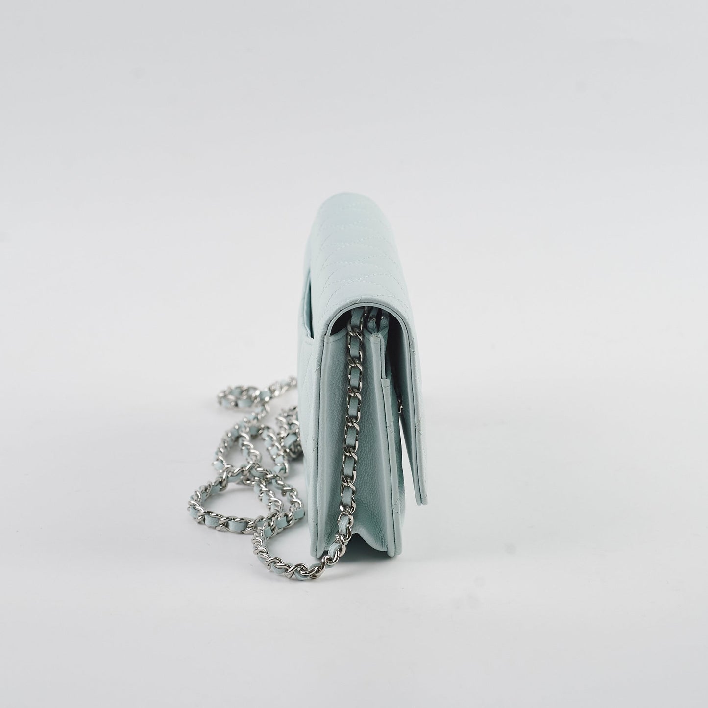 Chanel Caviar Wallet On Chain WOC Light Blue - Microchip