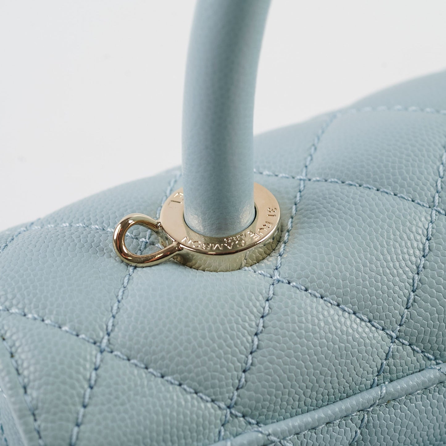 Chanel Caviar Small Coco Handle Light Blue Microchip
