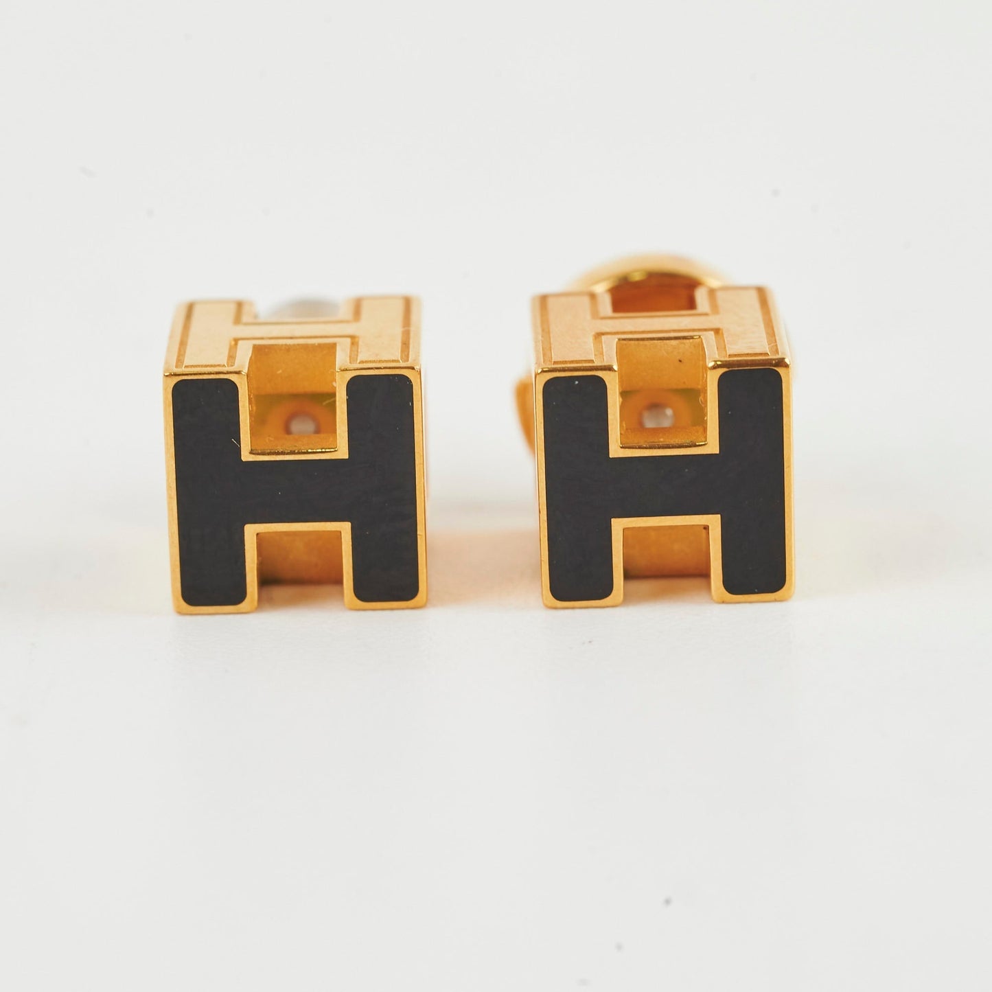 Hermes Caged D'H Earrings Gold/Black