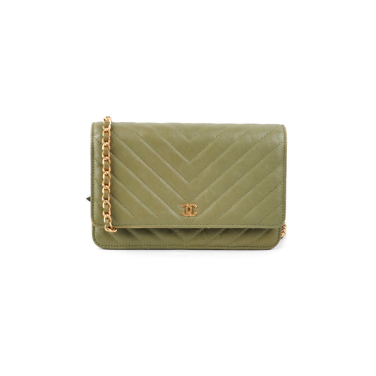 Chanel Wallet On Chain WOC Green Chevron