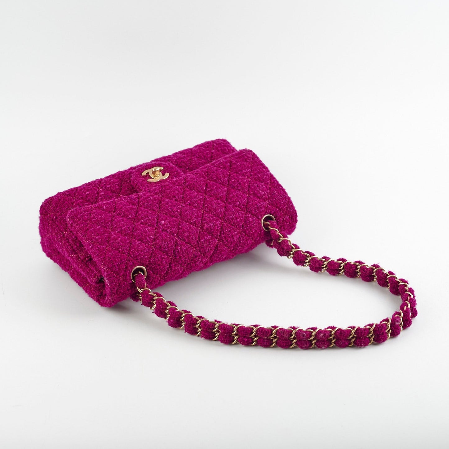 Chanel M/L Tweed Purple Classic Flap Shoulder Bag
