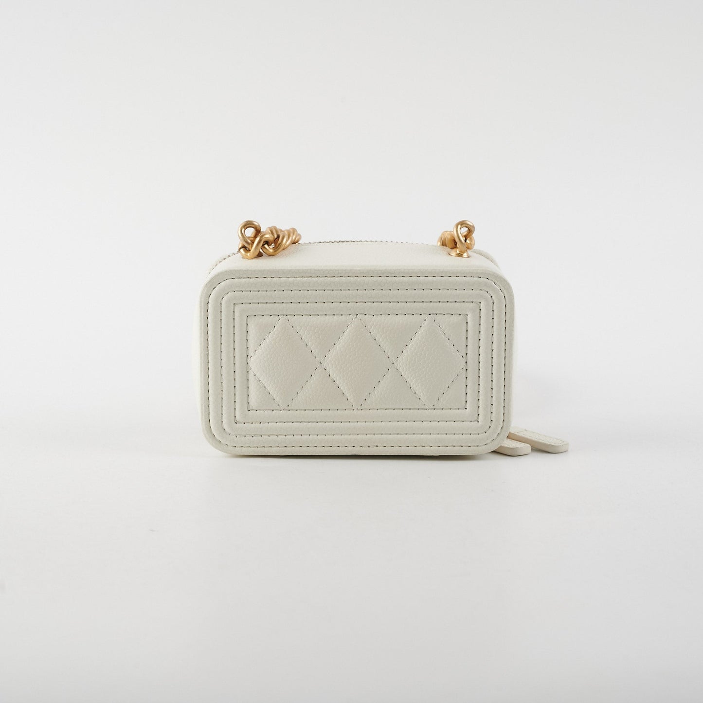 Chanel Caviar Micro Boy Card holder on Chain White