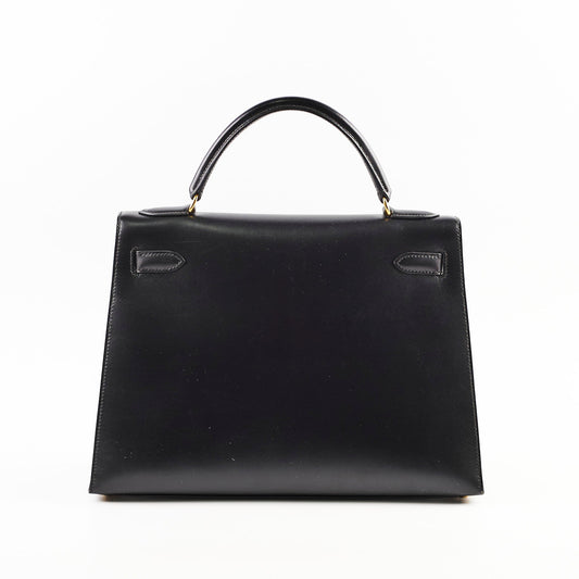 Hermes Kelly 32 Box Leather C Square Stamp Black
