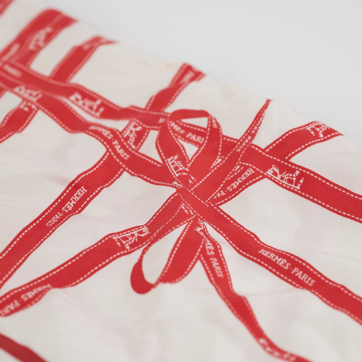 Hermes Red and White Silk 40 Square Scarf