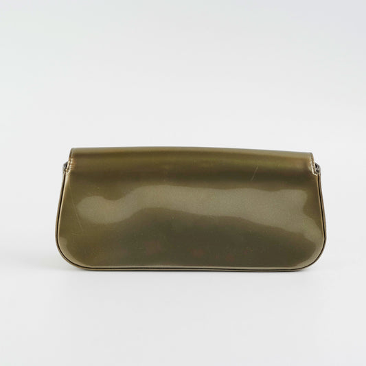 Louis Vuitton Green Grey Patent Logo Clutch