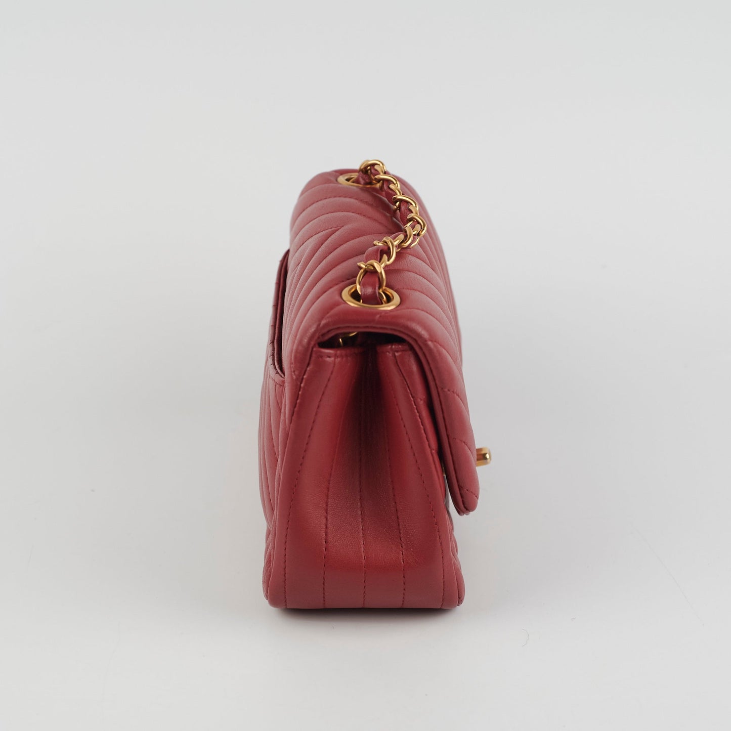 Chanel Mini Square Chevron Lambskin Red Crossbody Bag
