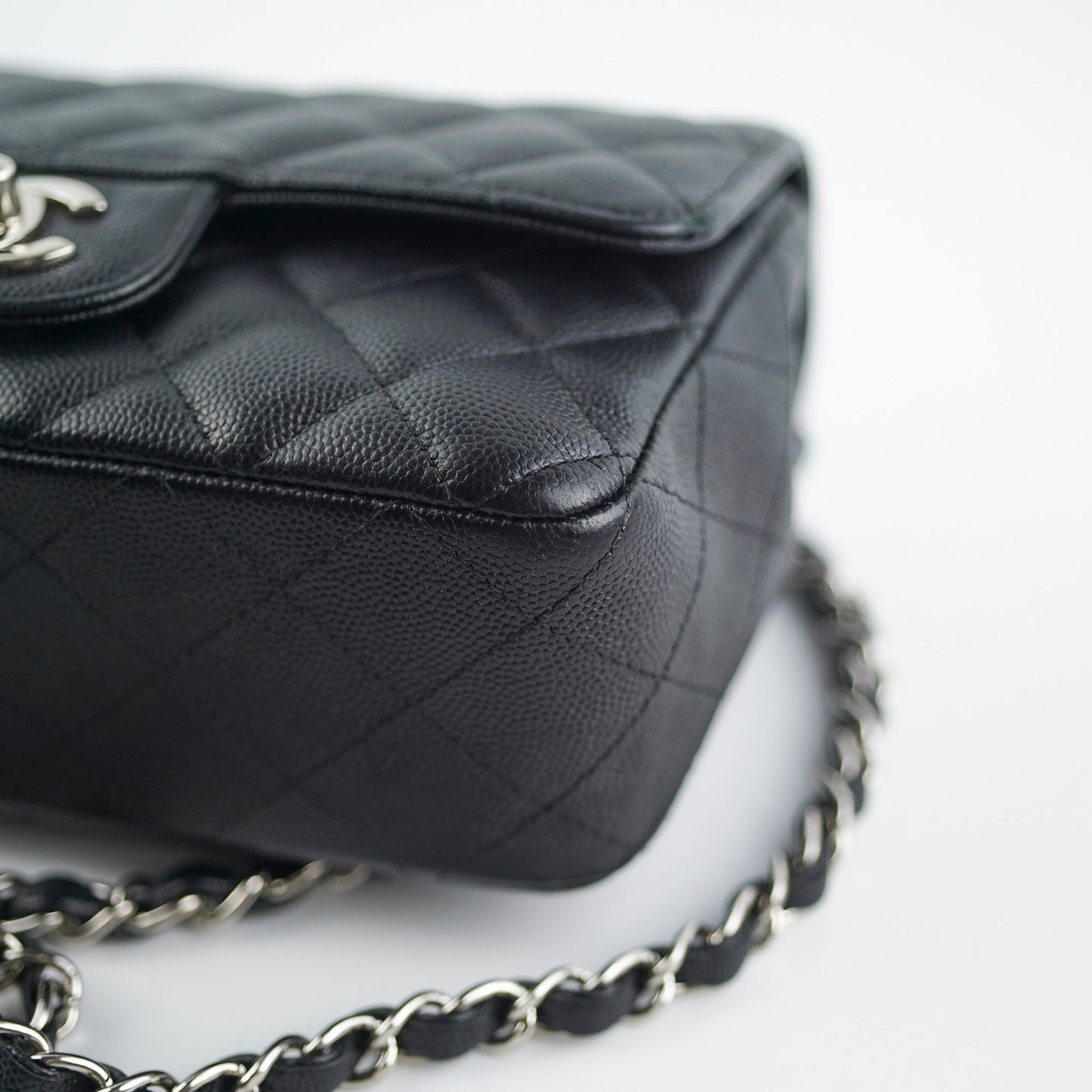 Chanel Mini Rectangular Black Caviar with Edge Stitching Crossbody Bag