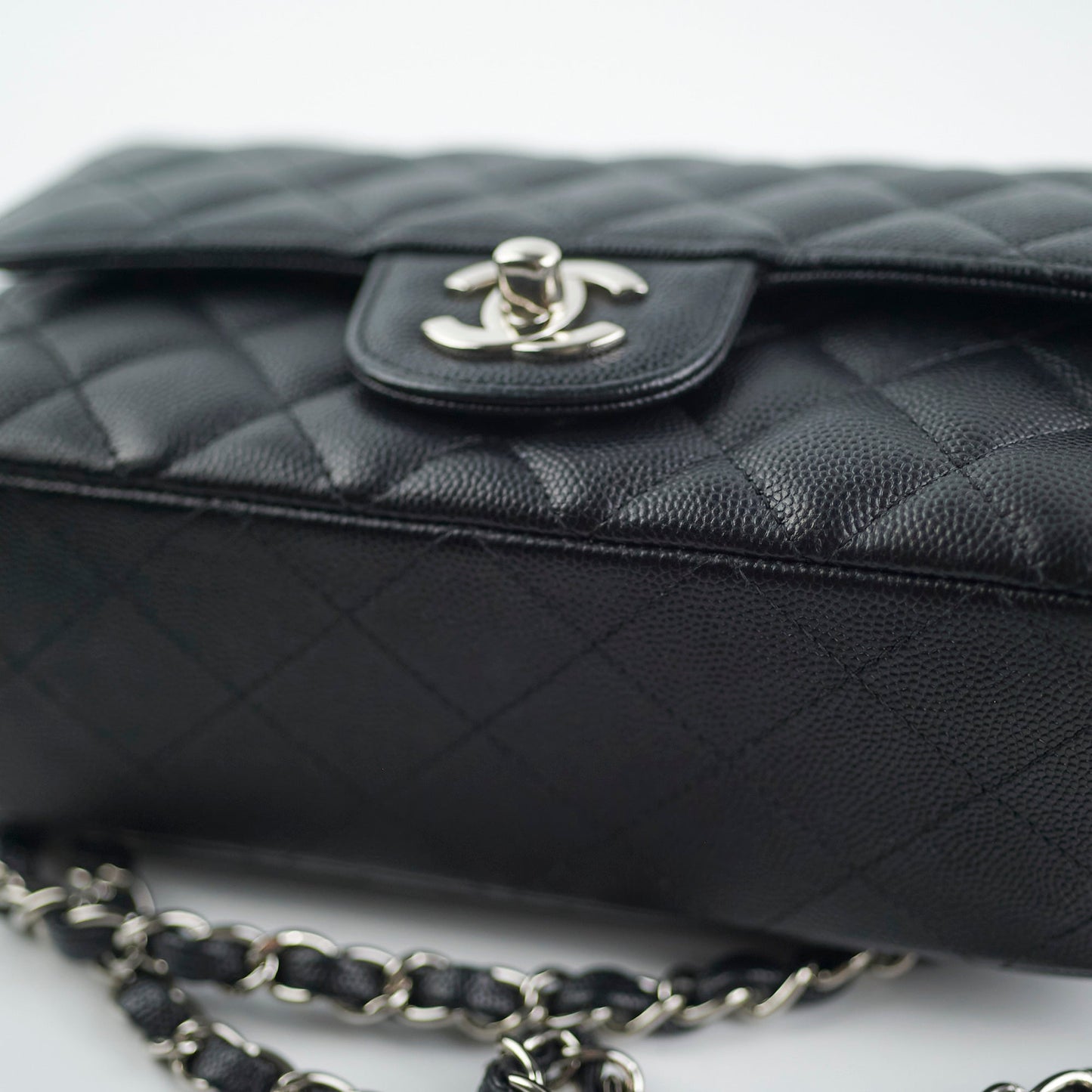 Chanel Mini Rectangular Black Caviar with Edge Stitching Crossbody Bag