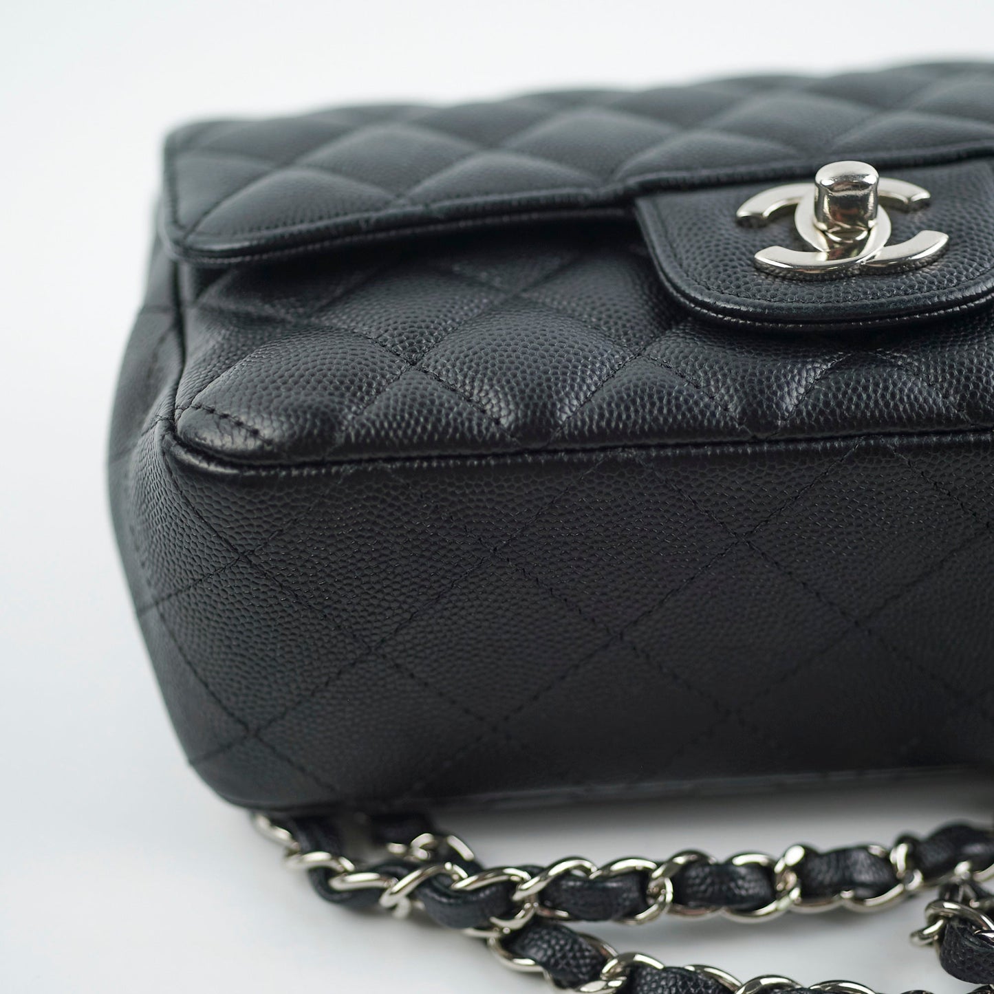 Chanel Mini Rectangular Black Caviar with Edge Stitching Crossbody Bag