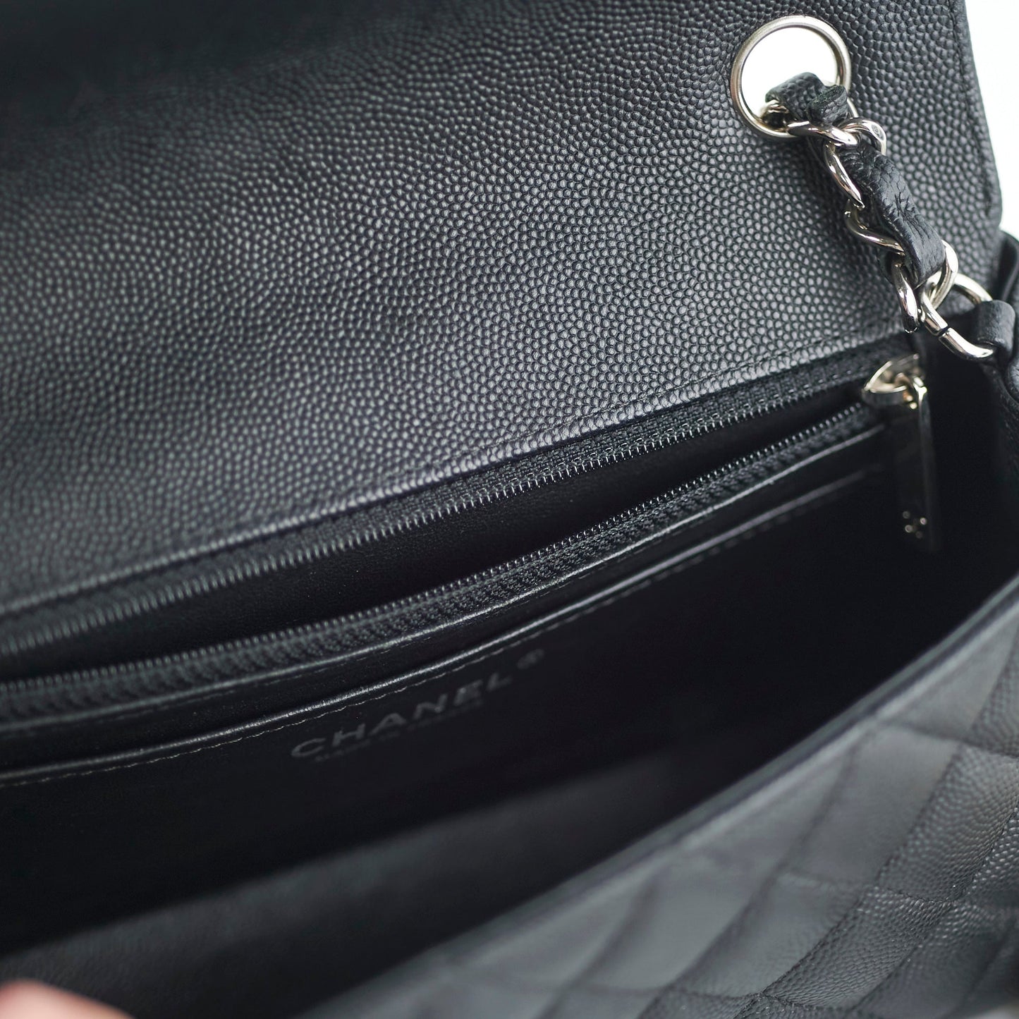 Chanel Mini Rectangular Black Caviar with Edge Stitching Crossbody Bag