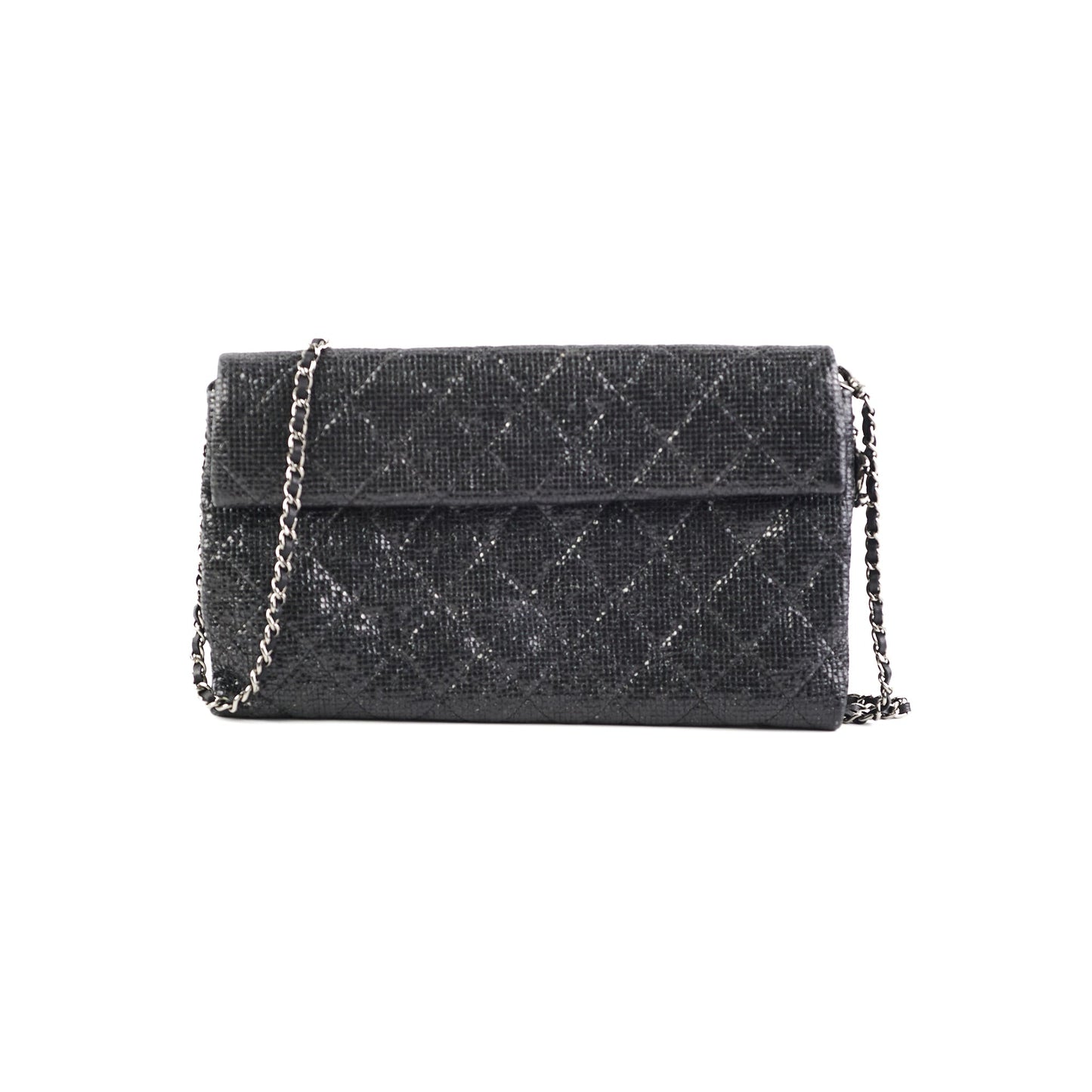 Chanel Black Glittered Calfskin Chain Crossbody Shoulder Bag Wallet Black