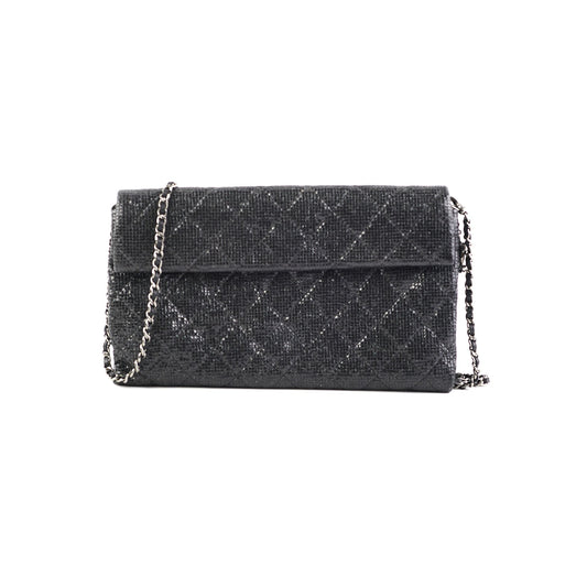 Chanel Black Glittered Calfskin Chain Crossbody Shoulder Bag Wallet Black