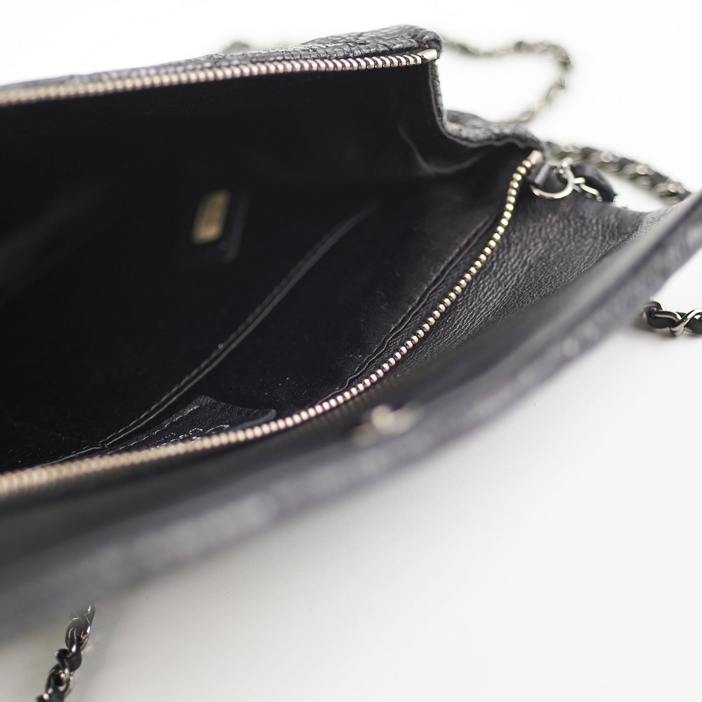 Chanel Black Glittered Calfskin Chain Crossbody Shoulder Bag Wallet Black