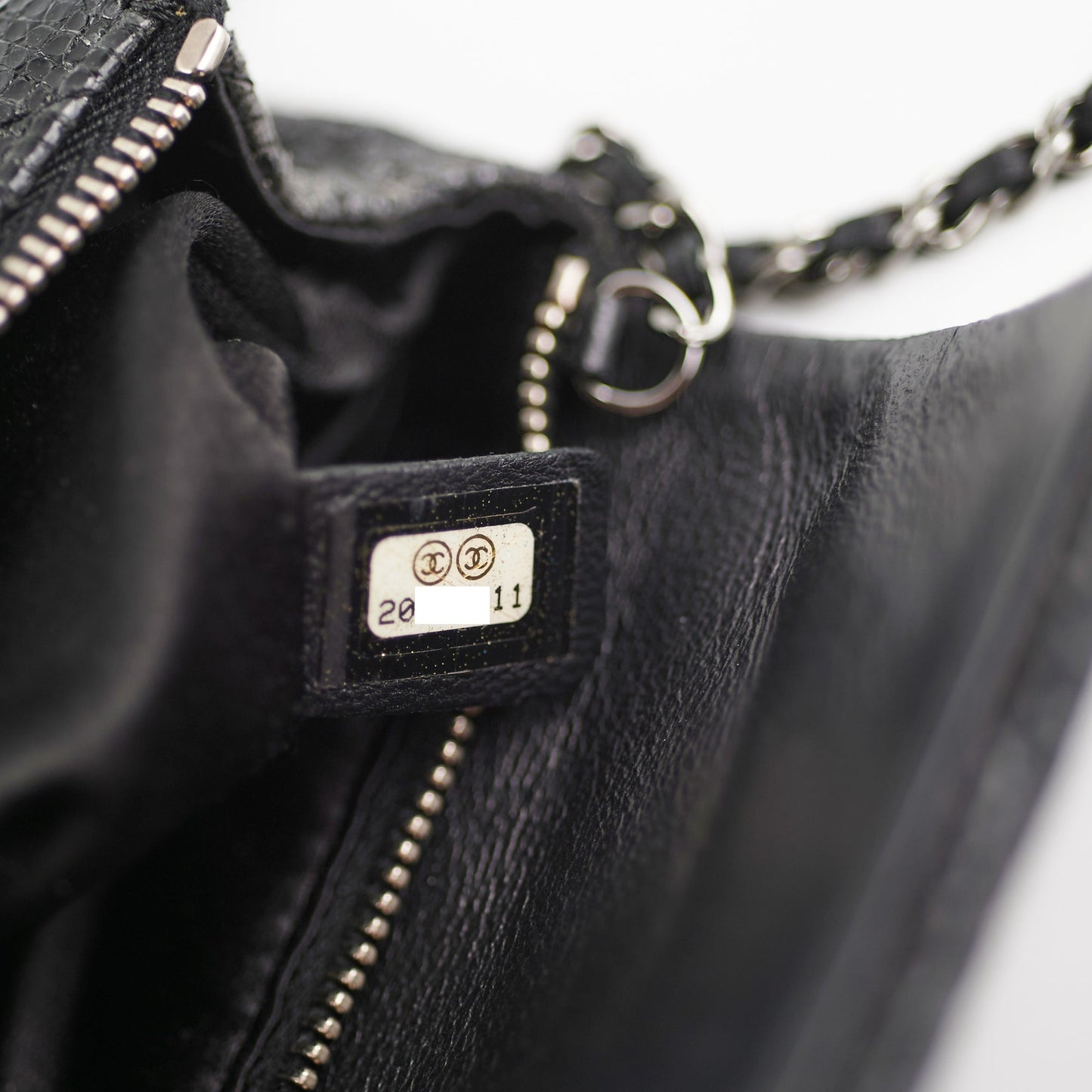 Chanel Black Glittered Calfskin Chain Crossbody Shoulder Bag Wallet Black