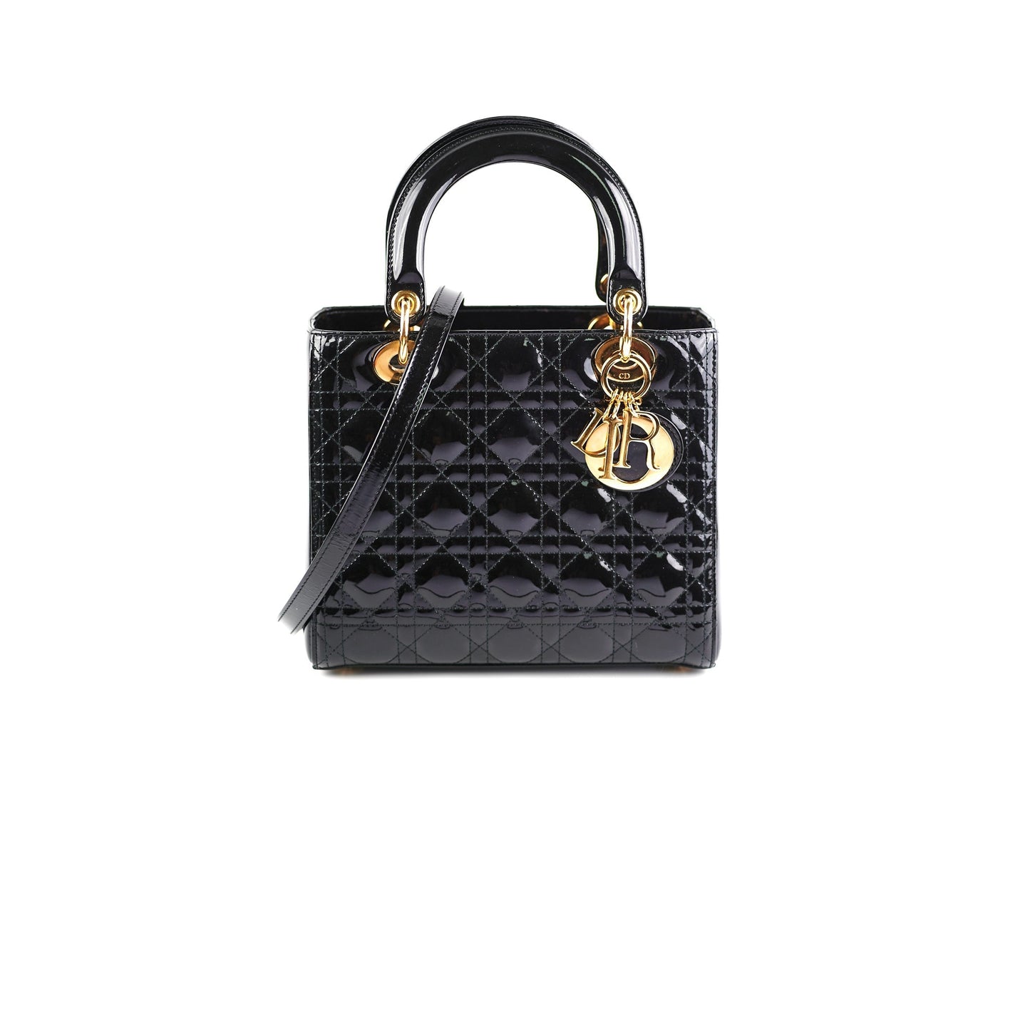 Christian Dior Medium Lady Dior Patent Black Bag