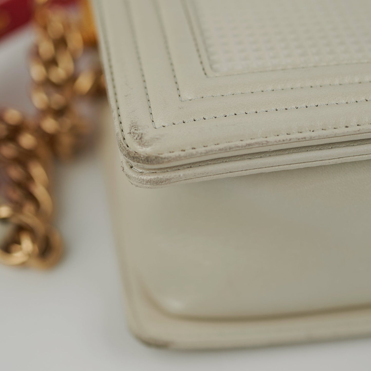 Chanel Old Medium Cube Embossed Boy White