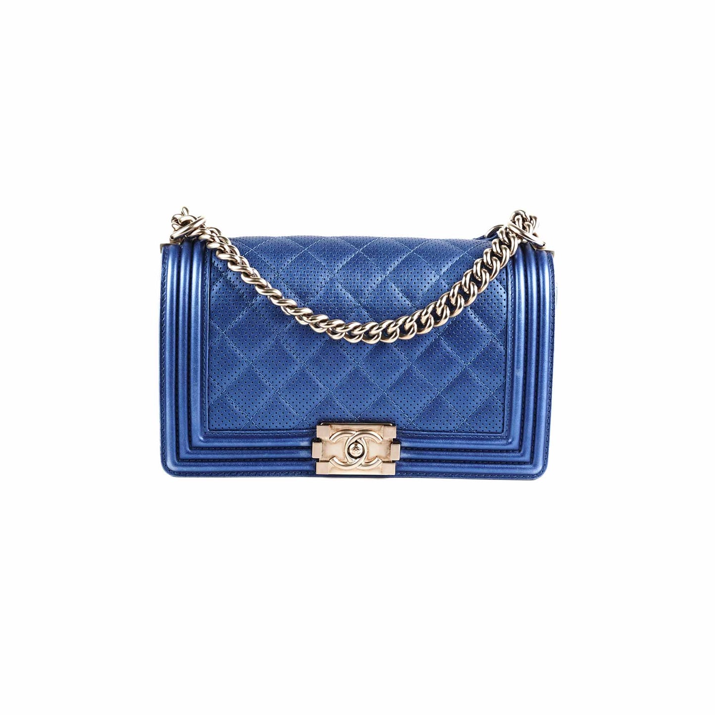 Chanel Old Medium Boy Metallic Blue