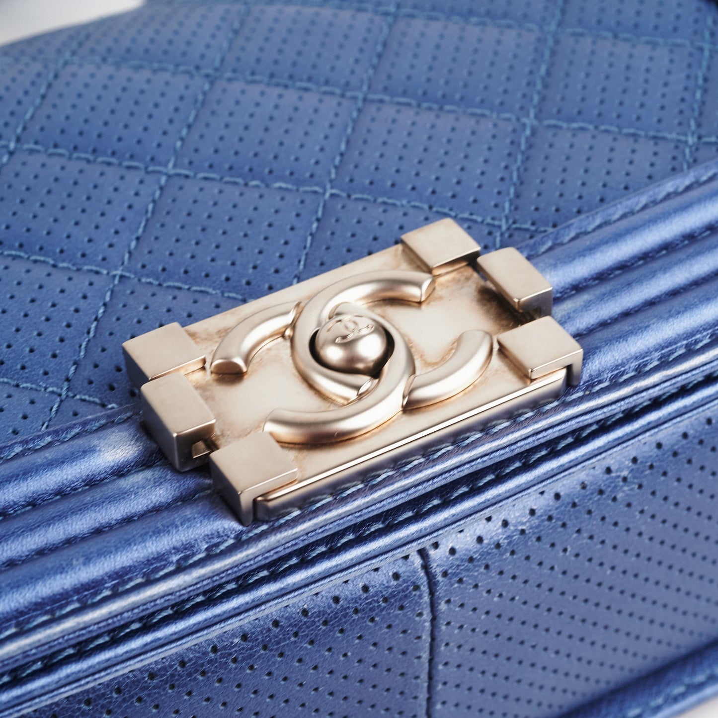Chanel Old Medium Boy Metallic Blue