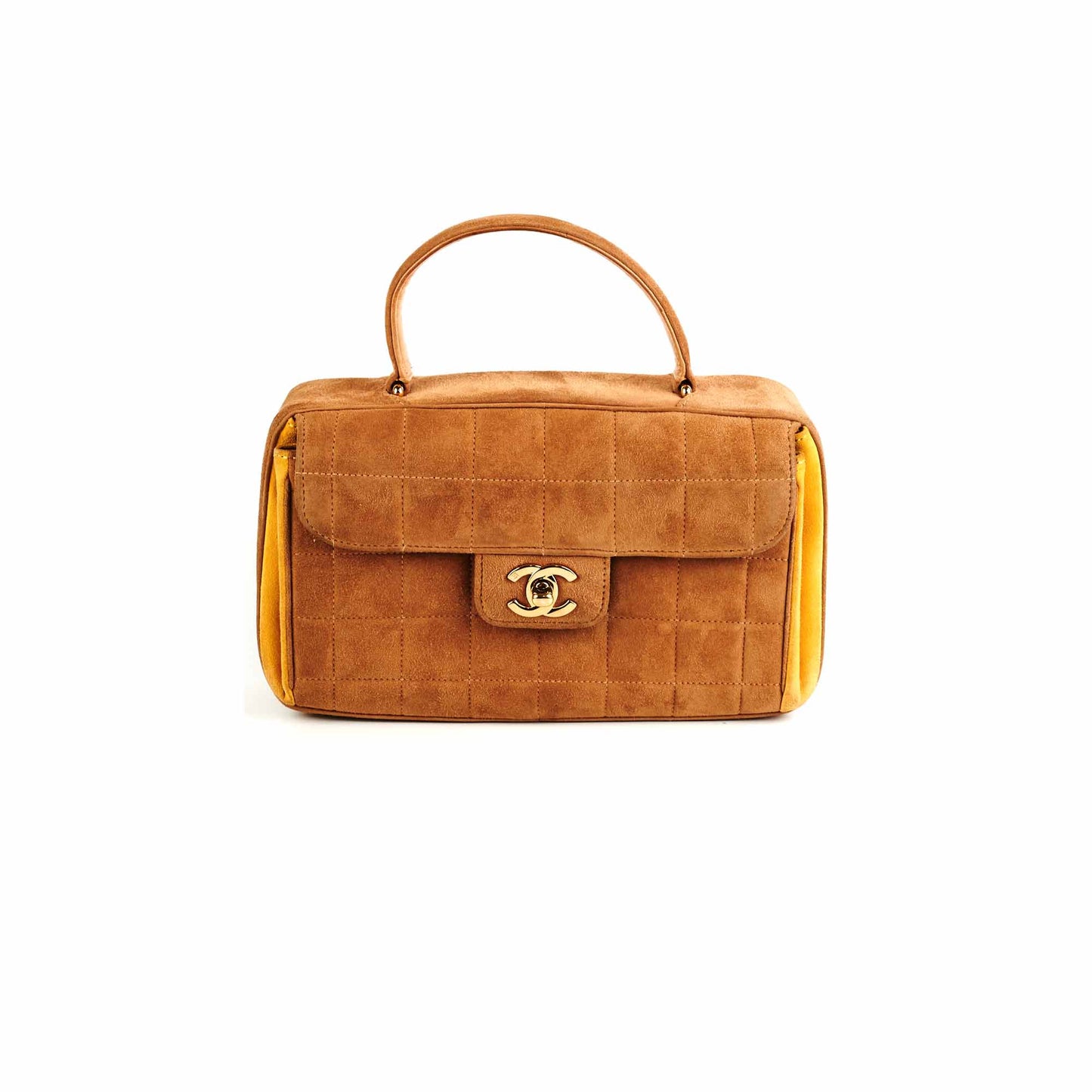 Chanel  Quilted Suede Top Handle Bag Tan
