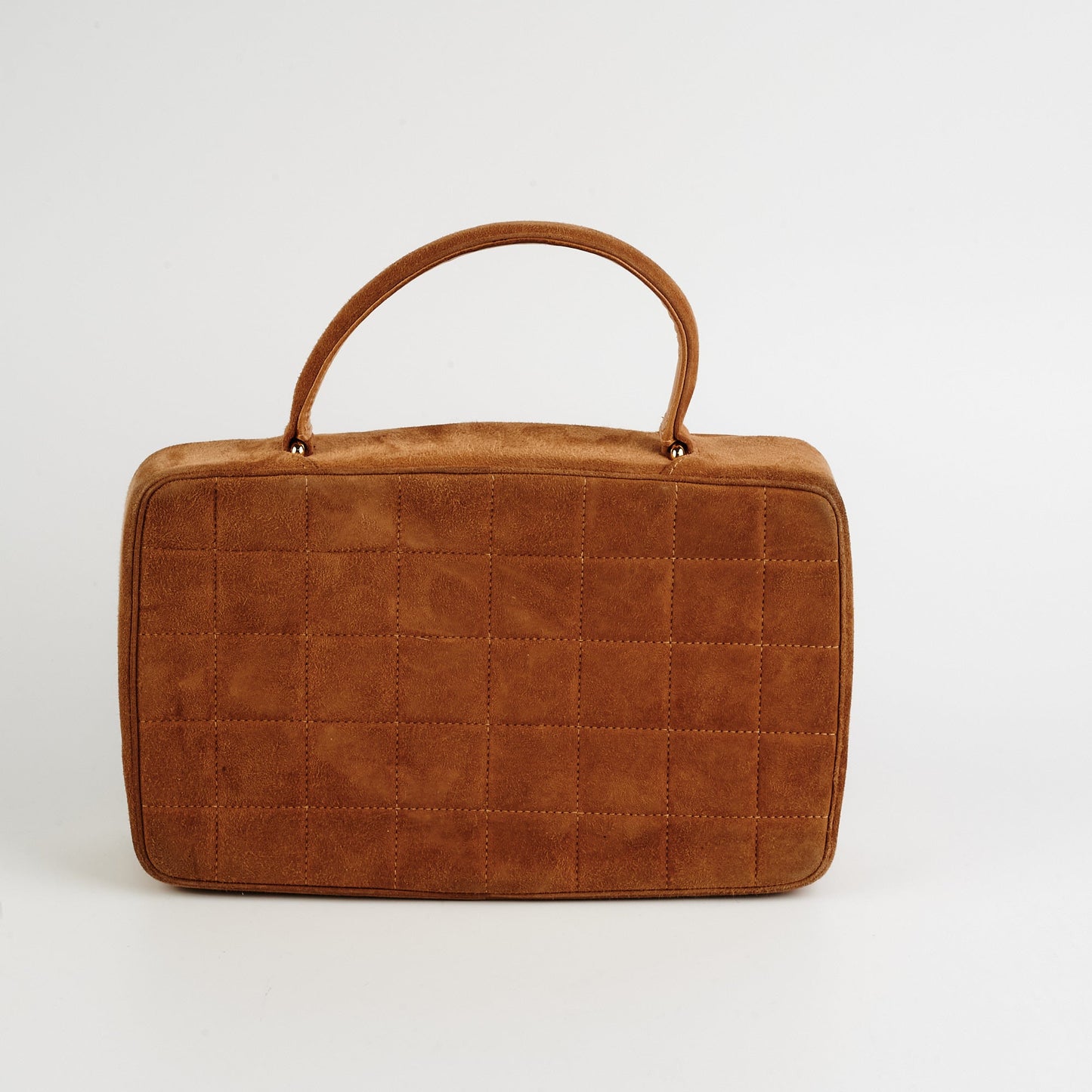 Chanel  Quilted Suede Top Handle Bag Tan