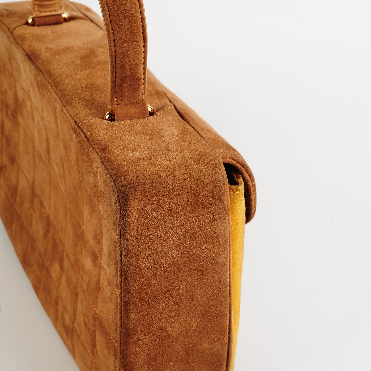 Chanel  Quilted Suede Top Handle Bag Tan