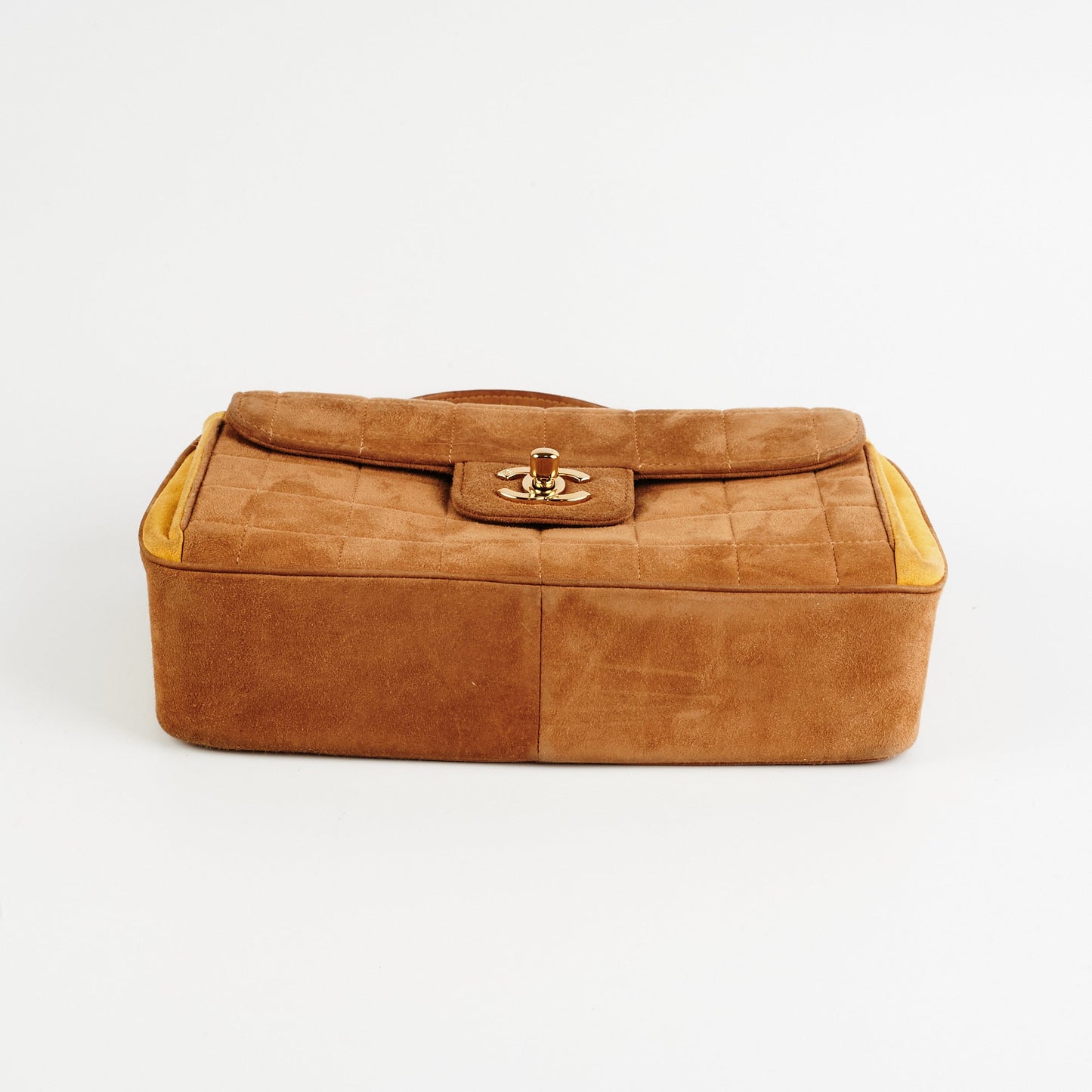 Chanel  Quilted Suede Top Handle Bag Tan