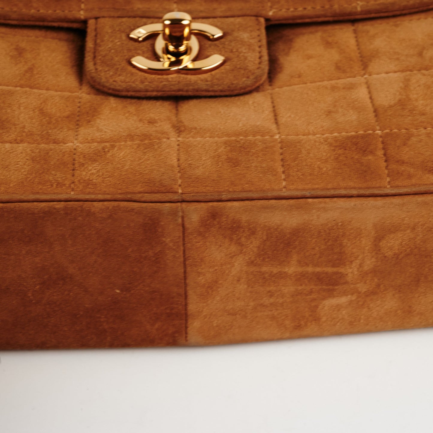 Chanel  Quilted Suede Top Handle Bag Tan